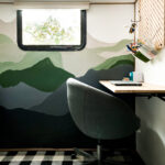 family-friendly camper with wall-painted mountain mural