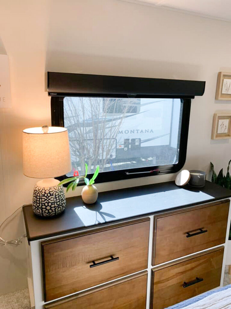 dresser inside RV bedroom