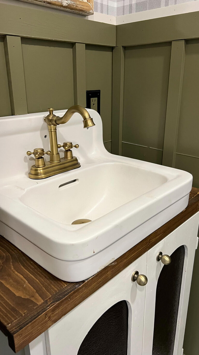 antique bathroom sink in RV