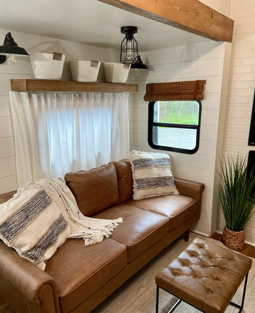 leather sofa in camper