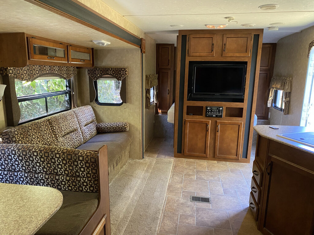 Renovated travel trailer with homey, boho vibes