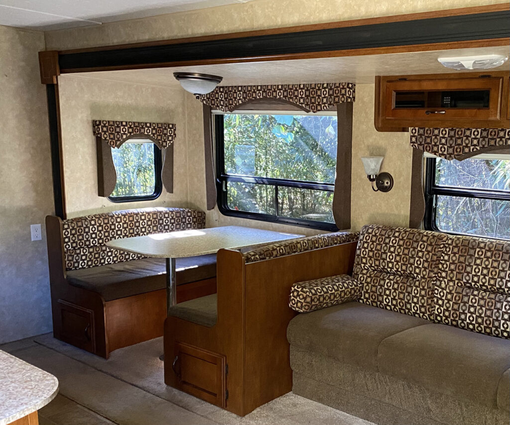 Renovated travel trailer with homey, boho vibes