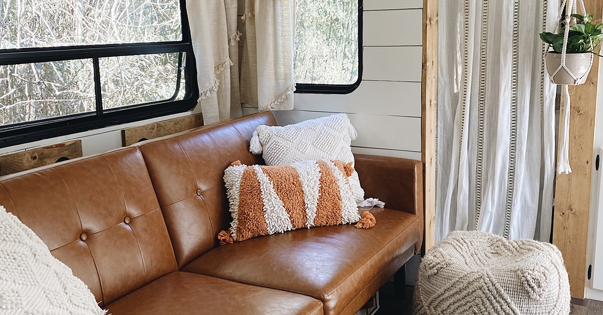 Renovated travel trailer with homey, boho vibes
