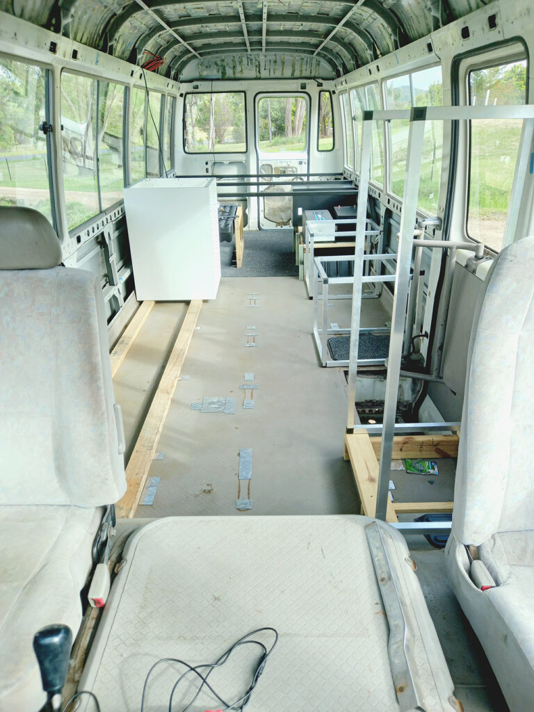 Toyota Coaster during bus conversion